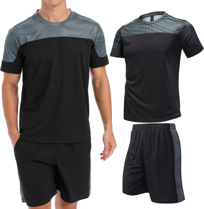 Two-Piece Top and Shorts Set Men’s Active Quick Dry Crew Neck T Shirts | Athletic Running Gym Workout Short Sleeve Tee