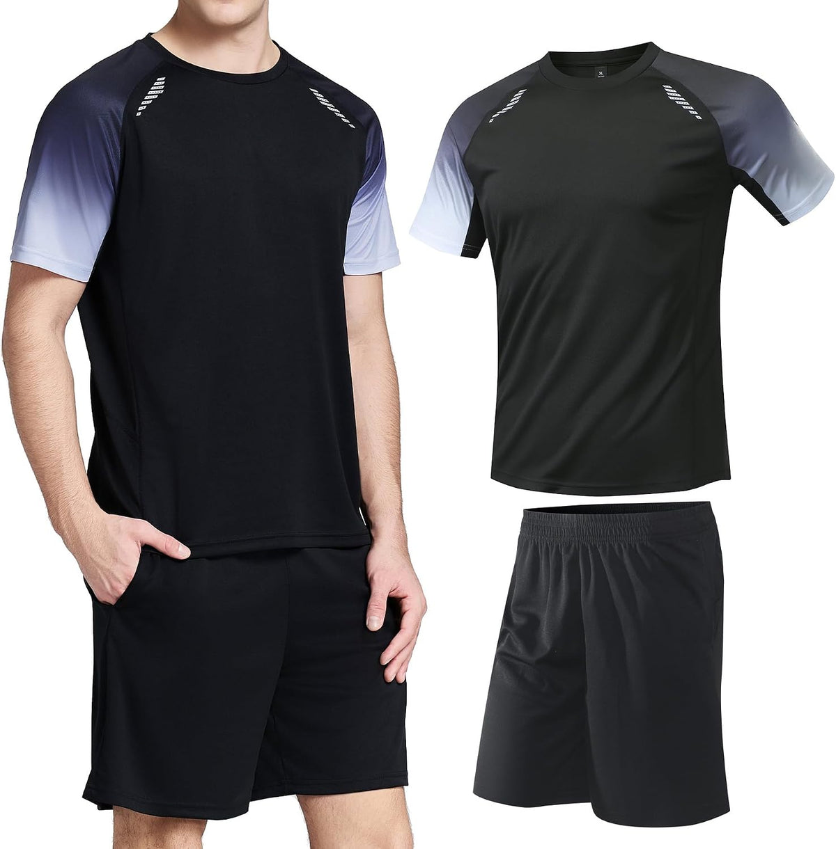 Two-Piece Top and Shorts Set Men’s Active Quick Dry Crew Neck T Shirts | Athletic Running Gym Workout Short Sleeve Tee