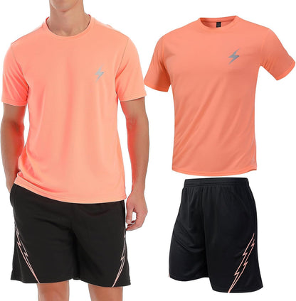 Two-Piece Top and Shorts Set Men’s Active Quick Dry Crew Neck T Shirts | Athletic Running Gym Workout Short Sleeve Tee
