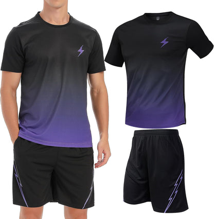 Two-Piece Top and Shorts Set Men’s Active Quick Dry Crew Neck T Shirts | Athletic Running Gym Workout Short Sleeve Tee