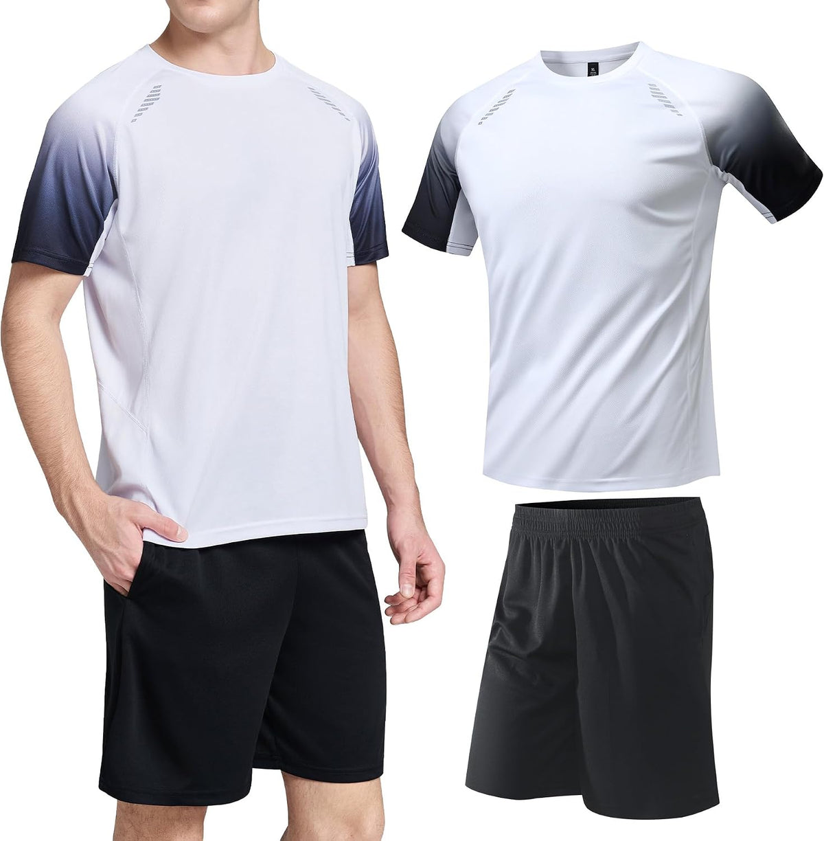 Two-Piece Top and Shorts Set Men’s Active Quick Dry Crew Neck T Shirts | Athletic Running Gym Workout Short Sleeve Tee