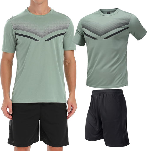 Two-Piece Top and Shorts Set Men’s Active Quick Dry Crew Neck T Shirts | Athletic Running Gym Workout Short Sleeve Tee